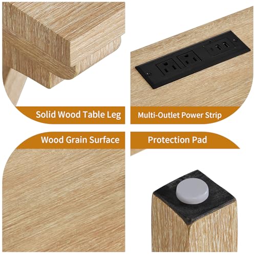 59" Dining Bar Table Set with Power Outlet, Behind Couch Sofa Table with 3 Padded Stools, 5 Piece Bar Table and Chairs Set for Living Room, Dining Room, Light Oak - color: O1-oak