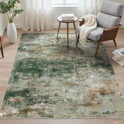 BEIMO 8x10 Area Rug for Bedroom, Green Brown Washable Abstract Non Slip Rug | Modern Abstract Rug Soft Low Pile Living Room Dining Office Classroom Carpet, Dark Green Easy Care Vacuum Friendly - color: Green/Brown, size: 8' x 10' (Rectangular)