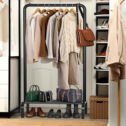 Simple Houseware 30" W Narrow Freestanding Garment Rack with Shelves, Black | With Storage Shelf – Slim & Space-Saving Closet Organizer