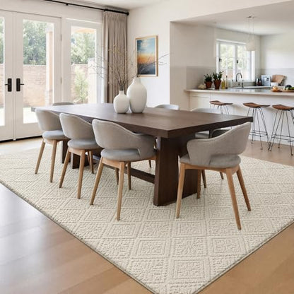 U'Artlines 6x9 Beige Washable Area Rug for Living Room | Soft Fluffy, High Low Textured Carpet, Modern Neutral, Geometric, Non Slip Rugs for Bedroom, Dining Room, Kids Room - size: 6 x 9ft