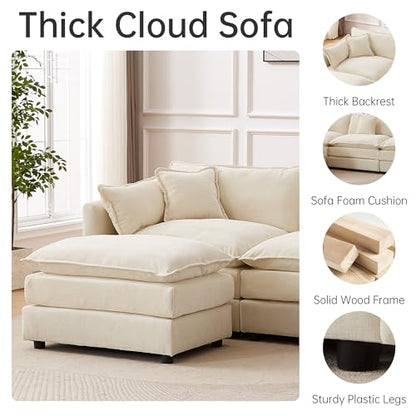 Modular Sectional Sofa, 147.2 Inch L Shaped Couch Set with Armrests, 4-Seater Comfy Cloud Couches with Movable Ottoman for Living Room Apartment, Beige - color: Beige, size: 147.2'' - L Shape