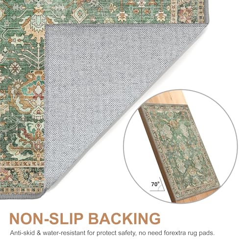 2x5 Hallway Runner Rugs Non Slip Washable Runner for Entryway Bathroom Kitchen Bedroom, Boho Green Runner, Thin Low Pile Chenille Carpet with Rubber Backing, Dark Sage/Gold - color: Sage/Gold, size: 2' x 5' (Rectangular)
