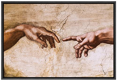 SIGNWIN Framed Framed Canvas Wall Art Hands of God, Creation of Adam by Michelanglo Graffiti & Street Art Famous People Pop Art Modern Multicolor for Living Room, Bedroom, Office - 16"x24" Black - color: A2701-2012-spl02, size: 24"L x 16"W