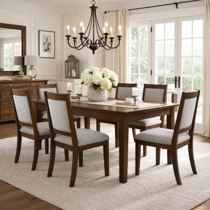 HomePop Open Back Upholstered Wood Frame Dining Chairs - Gray Solid Woven (Set of 2) - color: Gray Solid Woven (Set of 2), style: Pack of 2
