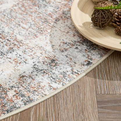 jinchan 4ft Round Rug Modern Abstract Washable Non-Slip Area Rug - color: Distressed Taupe, size: 4' (Round)