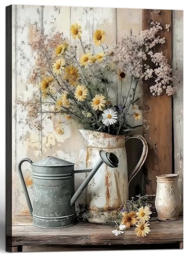 WALUPLL Farmhouse Daisy Wall Art Farmhouse Rustic Daisy Posters Modern Farmhouse Decor Flower Pictures Decor for Living Room Bedroom 16x24 Inch Ready to Hang - color: Rustic Farmhouse Daisy, size: 24"L x 16"W