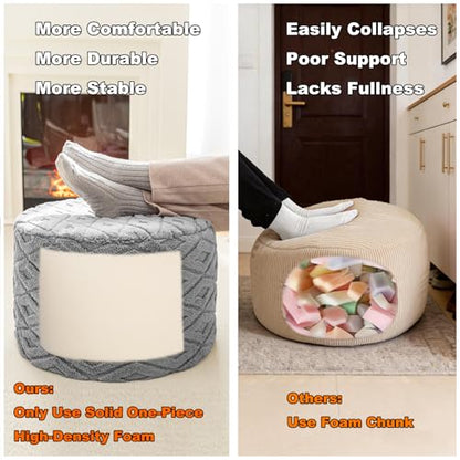Poofieotto Round Pouf Ottoman, Couch Foot Rest,Light Gray, 20 x 20 x 14 in | All-One Foam Pouf, Ottoman Coffee Table,Couch Foot Rest,Chair Footrest,Remov. Cover, Perfect for Living Room, Bedroom & Dorm - color: Light Gray