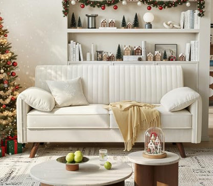 64.5" Loveseat Sofa, Chenille Loveseat Couch for Living Room, Beige | 23.2" Deep Seat Love seat with Padded Arms, Comfy Modern Small Couches for Bedroom, Small Spaces, Dorms, Office, Apartment - color: Beige