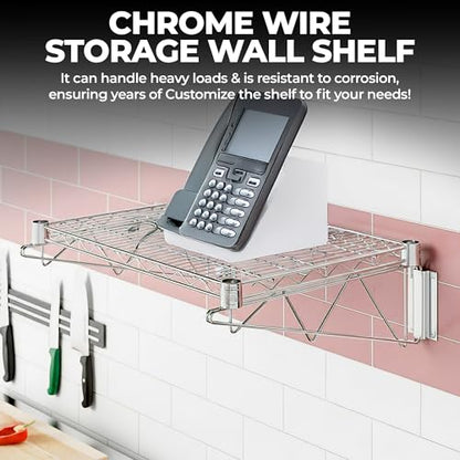 Heavy Duty Chrome Wire Wall Shelf – Commercial Grade Storage Rack, NSF Certified, Adjustable Mounting Brackets, Steel Wire Design for Kitchen, Garage, or Retail (18" x 36") - size: 18" x 36"