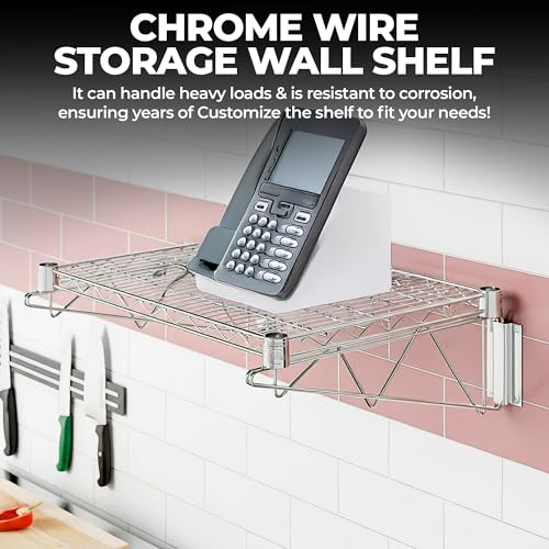 Heavy Duty Chrome Wire Storage Wall Shelf (14" x 60") - size: 14" x 60"