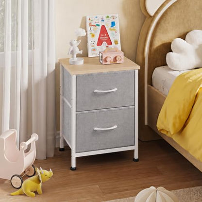 WLIVE Night Stand, Gray Nightstand with 2 Fabric Drawers, Small Dresser for Bedroom, Closet, College Dorm, End Table Side Furniture, Wood Top, Light Grey | Small Dresser for Bedroom, 15-Min Quick-Assembly, Sturdy Metal Frame & Adjustable Feet - color: Lig