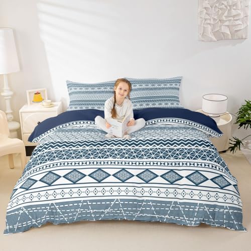 Boys Bohemian Style Comforter Cover Set Teal Duvet Covers Geometric Reversible Tribal Striped Cute Bedding Sets for Kids Child, Boho Aztec Bedspreads Cover Exotic Bedroom Decor Full Size Durable - color: Multi 01, size: Full