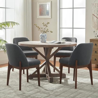 VKNOW Upholstered Wood Dining Chairs Set of 4 with Modern Fabric, Dark Grey | Modern Dining Room Chairs with Wood Legs, Kitchen Chairs for Restaurant, Living Room, No Wobble - color: Dark Grey-brown Leg, size: 4 PCS