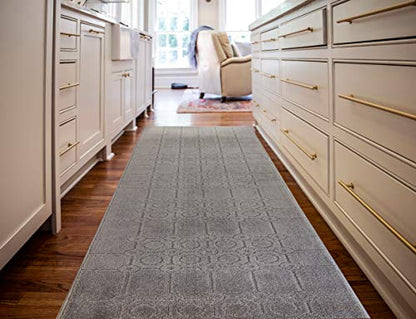 REMNAZ Custom Size Hallway Runner Rug, Art Grey, 25 in x 4 ft | Cut to Fit, Non-Slip Rubber Backed, Grip and Traction for Slipping Dogs on Hardwood & LVP, Washable, Lays Flat, Stays Put - color: Art / Grey, size: 2'1" x 4' (Rectangular)