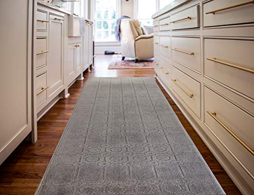 REMNAZ Custom Size Hallway Runner Rug, Art Grey, 25 in x 4 ft | Cut to Fit, Non-Slip Rubber Backed, Grip and Traction for Slipping Dogs on Hardwood & LVP, Washable, Lays Flat, Stays Put - color: Art / Grey, size: 2'1" x 4' (Rectangular)