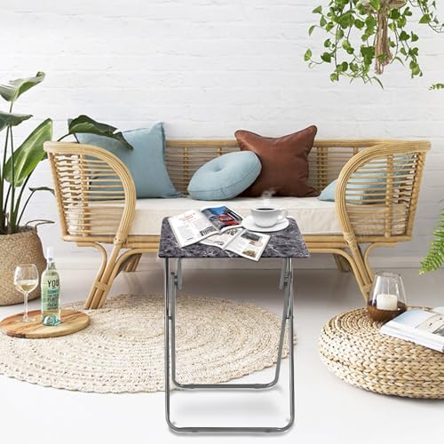 Folding TV Tray Table,TV Dinner Table with Sturdy MDF Top,Eating Trays for Living Room with No Assembly Required, 2PCS (Black Marble) - color: Black Marble, size: 2pcs