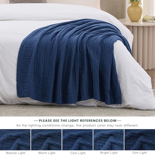 Love's cabin 100% Cotton Muslin Blanket, 6 Layer Lightweight Breathable Gauze Throw Blanket 50 x 60 Inches, Soft All Season Blanket for Couch, Bed, Sofa, Dark Blue - color: Dark Blue, size: Throw(50"x60")