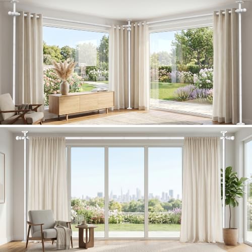 AKTOP Extra Long Room Divider Curtain Rod, No Drill Tension Rod, White | Adjustable 3.5-11ft(H) x 42-233"(W), Heavy Duty Floor-to-Ceiling Design for Stability, Damage-Free Setup, Large Space Privacy - color: White