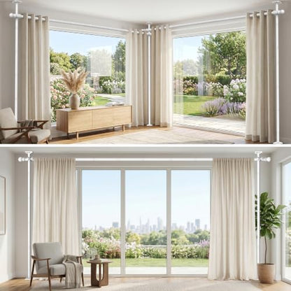 AKTOP Extra Long Room Divider Curtain Rod, No Drill Tension Rod, White | Adjustable 3.5-11ft(H) x 42-233"(W), Heavy Duty Floor-to-Ceiling Design for Stability, Damage-Free Setup, Large Space Privacy - color: White