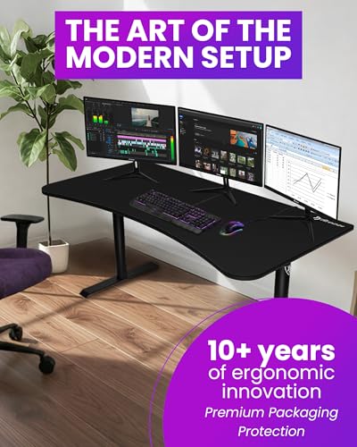 Arozzi Arena Ultrawide Curved Gaming Desk Pure Black | Full Surface Water-Resistant Desk Mat, Monitor Mount Cut-Outs, Cable Management Netting - color: Pure Black, size: Large