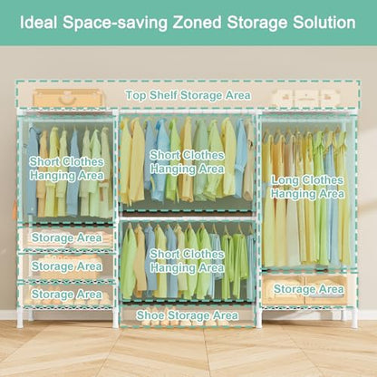 SEMHOR E06 Expandable Heavy Duty Clothes Rack for Reach-in Closet | Freestanding Clothing Racks with Shelves, Carbon Steel Closet Organizer System Adjustable 70.8-93.9", Max Load 800LBS, White - color: White