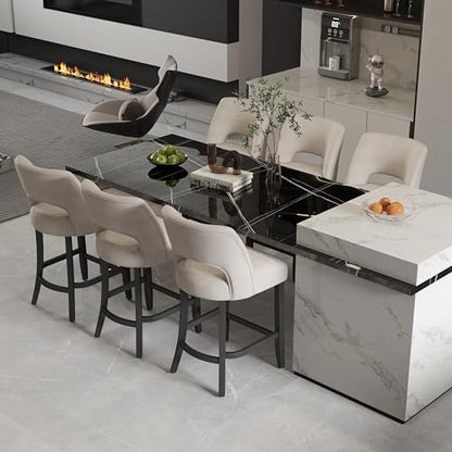VKNOW Bar Stools Set of 6, 26" Upholstered Counter Height Bar Stools | Modern Counter Stools with Black Rubberwood Legs for Kitchen Island Dining Room Bar, Beige-Black Legs - color: Beige-black Legs, size: Set of 6