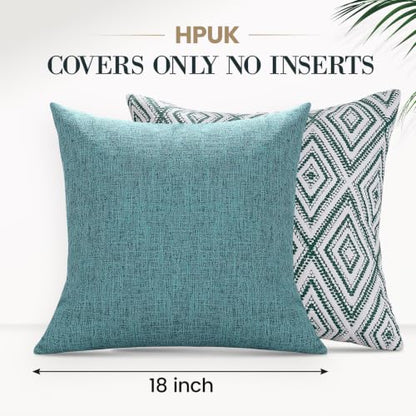 HPUK Throw Pillow Covers 18x18, Set of 4, Aqua Blue Couch Pillow Covers | Polyester fabric, patterned and solid designs, hidden zippers, machine washable, for sofas and beds, inserts not included - color: Aqua, size: 18" x 18" (Pack of 4)