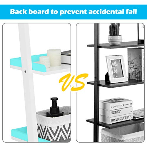 Tangkula 5-Tier Ladder Shelf, Wall-Leaning Bookshelf w/Open Shelves, Plant Flower Stand, Storage Display Organizer Rack, Multifunctional Bookcase for Living Room Home Office (White) - color: White
