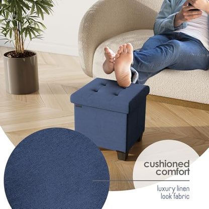 Storage Ottoman Cube with Small Bin, 15-in Square Ottoman with Storage for Living Room and Bedroom, Small Ottomans Foot Rest, Fabric Foot Stools Ottomans Max 330lbs, Blue - color: 05 - Blue
