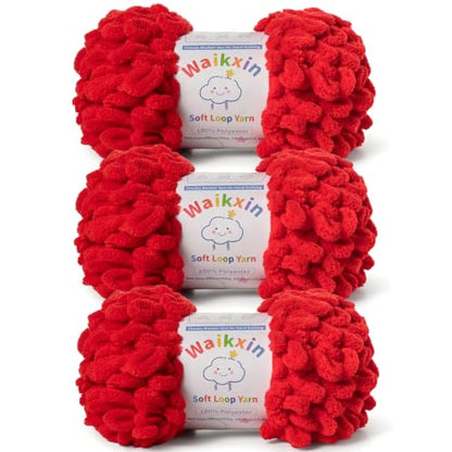 Super Soft Loop Yarn for Finger Knit, 3 Pack of 7.05 oz /19.5 yds Each, Chunky Blanket Yarn for Hand Knitting, #7 Jumbo Chenille Yarn, Fluffy Baby Blanket Yarn for Crochet Amigurumi (3 Red) - color: 3 Red