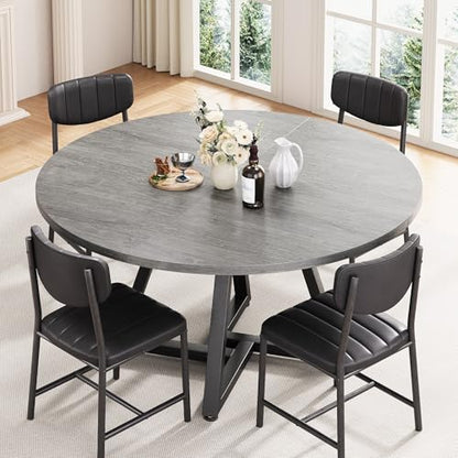 Jocoevol 51“ Round Kitchen Dining Room Table for 6-8, Circle Dining Dinner Table with Pedestal Metal Frame, Space Saving Wood Industrial Furniture for Small Space (Grey, 51In) - color: Grey