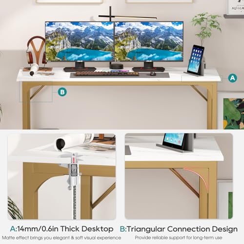 BestOffice Computer Desk,Home Office Desk, Modern Simple Style for Home Office Study Writing (Gold, 47 Inch) - color: Gold, size: 47 Inch