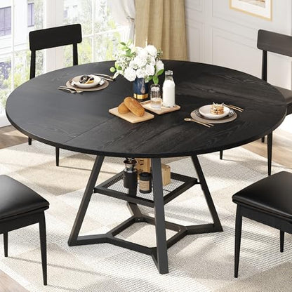 knoworld 51'' Round Dining Table, Kitchen Tables Dining Room Circle Dinner Table with Pedestal Metal Frame, Space Saving Wood Industrial Kitchen & Dining Room Tables, Black 51In - color: Black, size: 51In