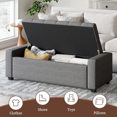 Upholstered Ottoman with Storage Bench (Charcoal) - color: Charcoal