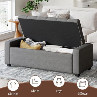 Upholstered Ottoman with Storage Bench (Charcoal) - color: Charcoal