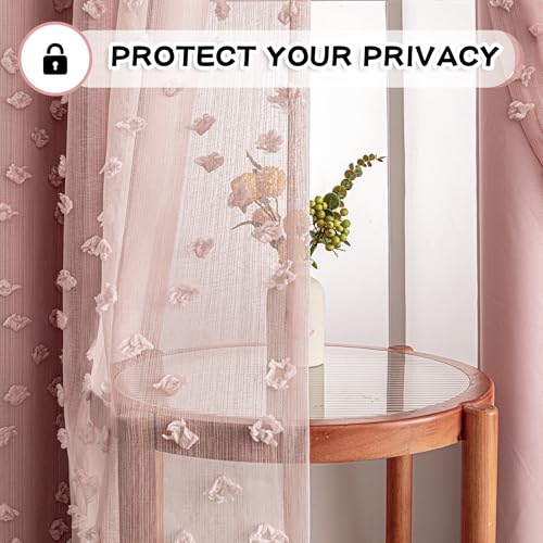 MYSKY HOME Double Layer Curtains for Girls Bedroom Kids Curtain Pink Pom Pom Sheer Window Curtains 2 Panels Pink Curtains Grommet Room Darkening Solid Nursery Curtains 63 Inches Length, W52 X L63 - color: Z-pink, size: 52"W x 63"L (Pack of 2)