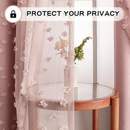 MYSKY HOME Double Layer Curtains for Girls Bedroom Kids Curtain Pink Pom Pom Sheer Window Curtains 2 Panels Pink Curtains Grommet Room Darkening Solid Nursery Curtains 63 Inches Length, W52 X L63 - color: Z-pink, size: 52"W x 63"L (Pack of 2)