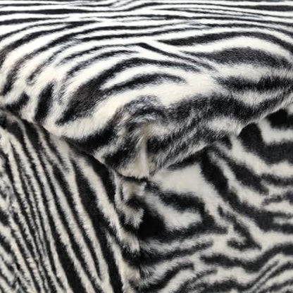Luxe Faux Fur Storage Ottoman, Zebra Black/White, 30 x 15 x 15 in | Engineered Wood, Tool-Free Assembly, Modern Style, Seat And Footrest - color: Zebra Black/White, size: 30"D x 15"W x 15"H