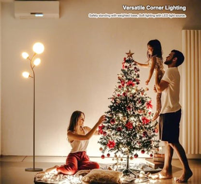 Fiqevs 4 Globe Floor Lamp for Living Room, Mid Modern Standing Tree Lamp | 3000K Warm Light, 4 LED Bulbs Included, Sphere Ball Frosted Glass Shade Tall Lamp for Bedroom/Office, Antique Brass/Gold - color: 4 Globe Tree- Gold