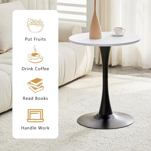 23.6 Inch Round Tulip Dining Table, Modern Pedestal Base Kitchen Table for Small Spaces, Cafe, Living Room - White