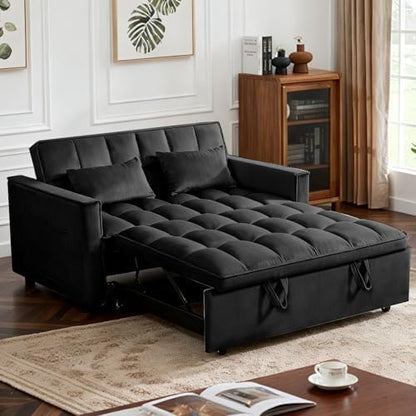 Sleeper Sofa Bed with Adjustable Backrest & Side Pockets, Black | Adjustable Backrest & Side Pockets,Pull Out Sofa,Comfortable Fabric - color: S-black-mos