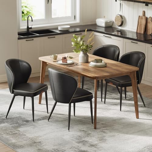 VASAGLE Dining Chairs Set of 4, Upholstered Kitchen Chairs | Synthetic Leather with Stitching, Mid-Century Modern, Easy Assembly, Living Room Lounge, Ink Black - color: Ink Black, size: Set of 4, style: Without Storage