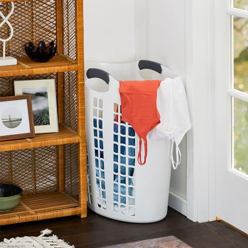 Gracious Living Laundry Basket, Easy Carry Flex Collapsible Hamper, 87.5L | Large Plastic Clothes Storage Organizer for Home, Bathroom, and Bedroom, White - size: 1 Pack