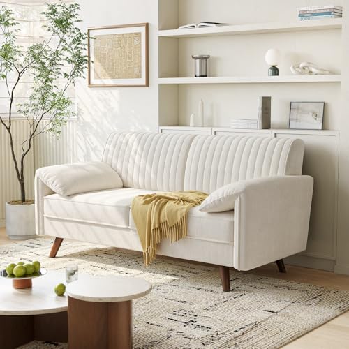 64.5" Loveseat Sofa, Chenille Loveseat Couch for Living Room, Beige | 23.2" Deep Seat Love seat with Padded Arms, Comfy Modern Small Couches for Bedroom, Small Spaces, Dorms, Office, Apartment - color: Beige