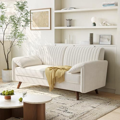 64.5" Loveseat Sofa, Chenille Loveseat Couch for Living Room, Beige | 23.2" Deep Seat Love seat with Padded Arms, Comfy Modern Small Couches for Bedroom, Small Spaces, Dorms, Office, Apartment - color: Beige