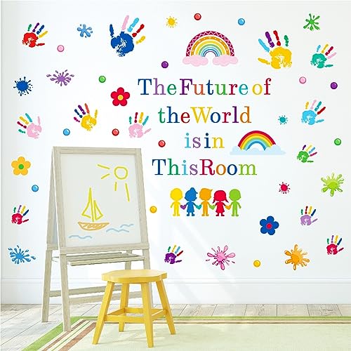AOWDIAO Inspirational Kids Classroom Wall Decals – The Future of the World Is in This Room Quote – Peel and Stick Vinyl Sticker for School, Nursery and Playroom Decor - style: Inspirational Quote