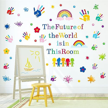 AOWDIAO Inspirational Kids Classroom Wall Decals – The Future of the World Is in This Room Quote – Peel and Stick Vinyl Sticker for School, Nursery and Playroom Decor - style: Inspirational Quote
