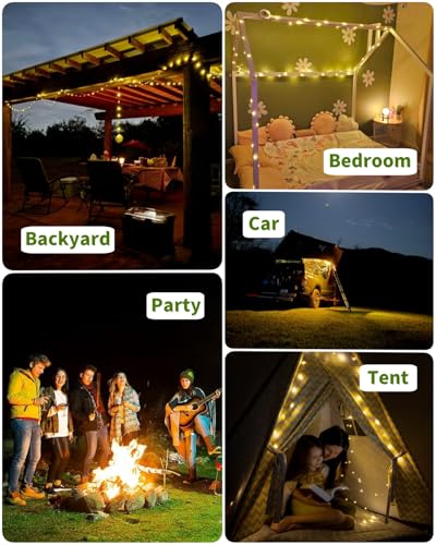 Solar Camping String Lights, 32.8 FT Fairy String Light, 4 in 1 Portable Waterproof Camp LED Lamp with 8 Lighting Modes, Hanging Rechargeable Tent Lantern for Outdoor Garden Patio Party Essentials - size: 32.8 FT
