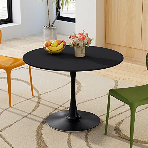42" Tulip Table for 4-6 Persons Modern Round Dining Room Table, Mid-Century Modern Black Small Kitchen Table with MDF Wooden Top, Leisure Coffee Table for Living Room, Dining Room, Office - color: Black, size: 42"