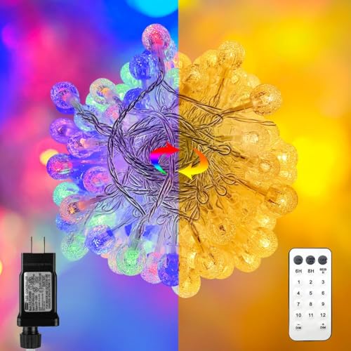 RaThun 116ft Color Changing String Lights, 200 LED Multicolor & Warm White Crystal Globe Lights with Remote, 11 Modes, IP44 Waterproof, Plug in Fairy Lights for Indoor Outdoor Christmas Party Garden - size: 116ft Crystal Multicolor Plug In String Lights
